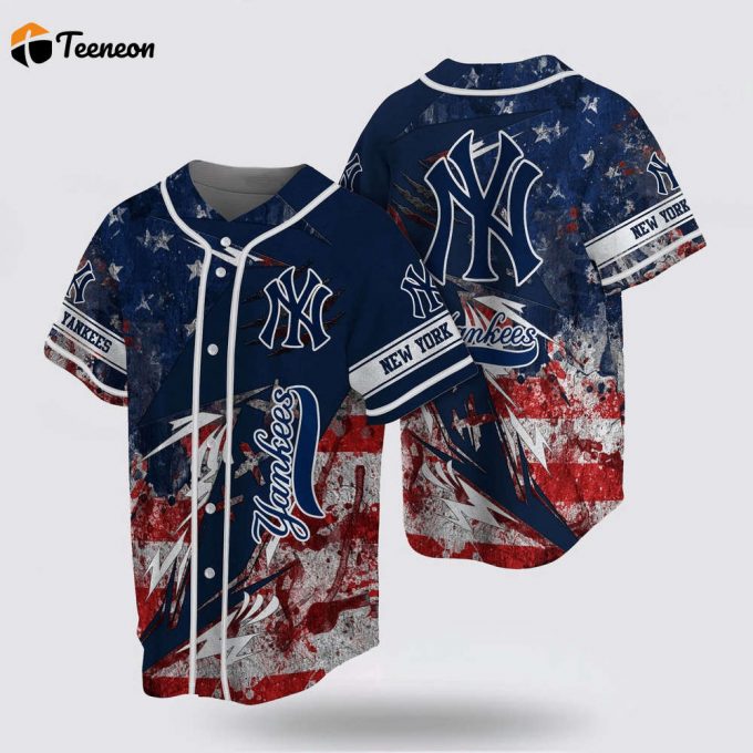 Mlb New York Yankees Baseball Jersey With Us Flag Design For Fans Jersey 1