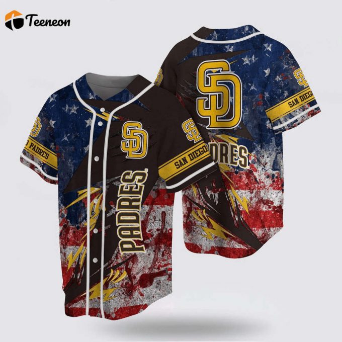 Mlb San Diego Padres Baseball Jersey With Us Flag For Fans Jersey 1