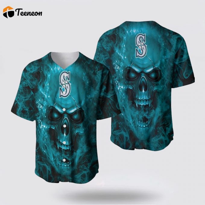 Mlb Seattle Mariners Baseball Jersey Skull Breathable And Comfortable For Fans 1