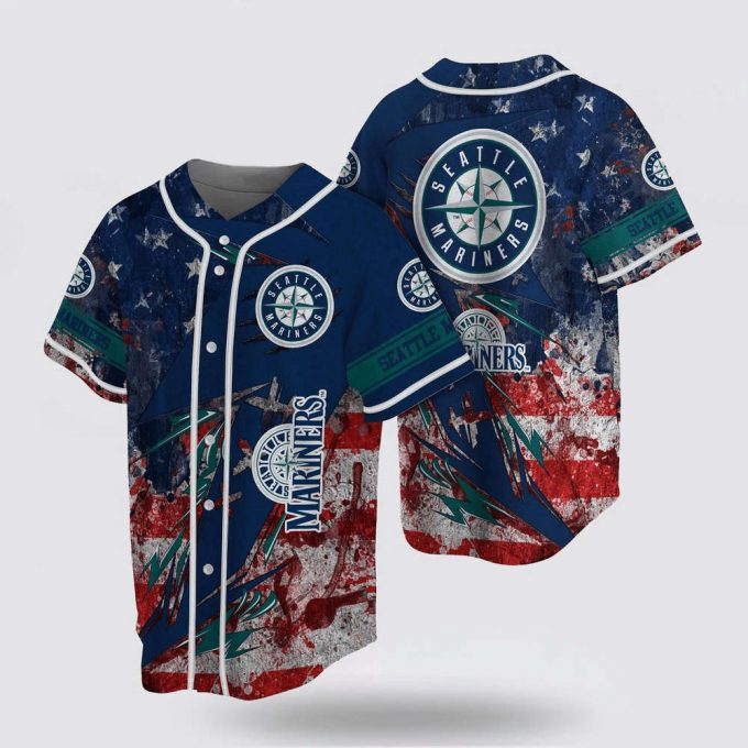 Mlb Seattle Mariners Baseball Jersey With Us Flag For Fans Jersey