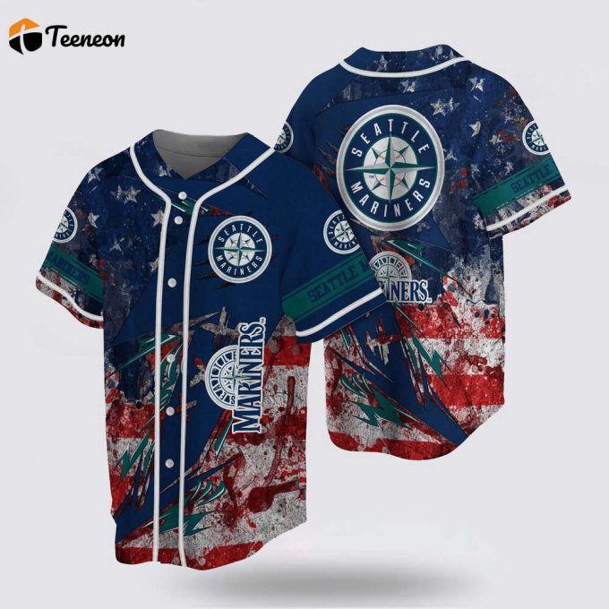 Mlb Seattle Mariners Baseball Jersey With Us Flag For Fans Jersey