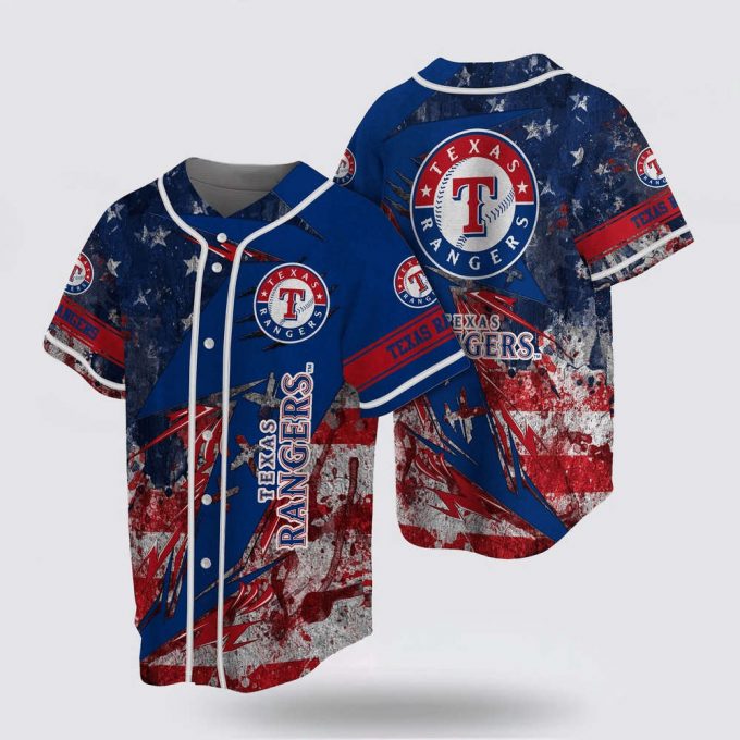 Mlb Texas Rangers Baseball Jersey With Us Flag For Fans Jersey 2