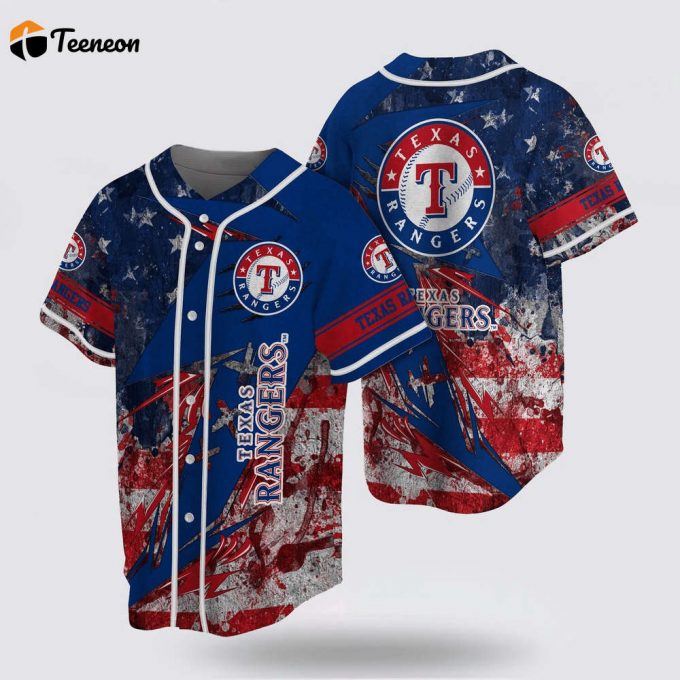 Mlb Texas Rangers Baseball Jersey With Us Flag For Fans Jersey 1