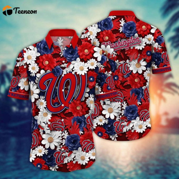 Mlb Washington Nationals Hawaiian Shirt Flower Floral Fusion Fashion For Fans 1