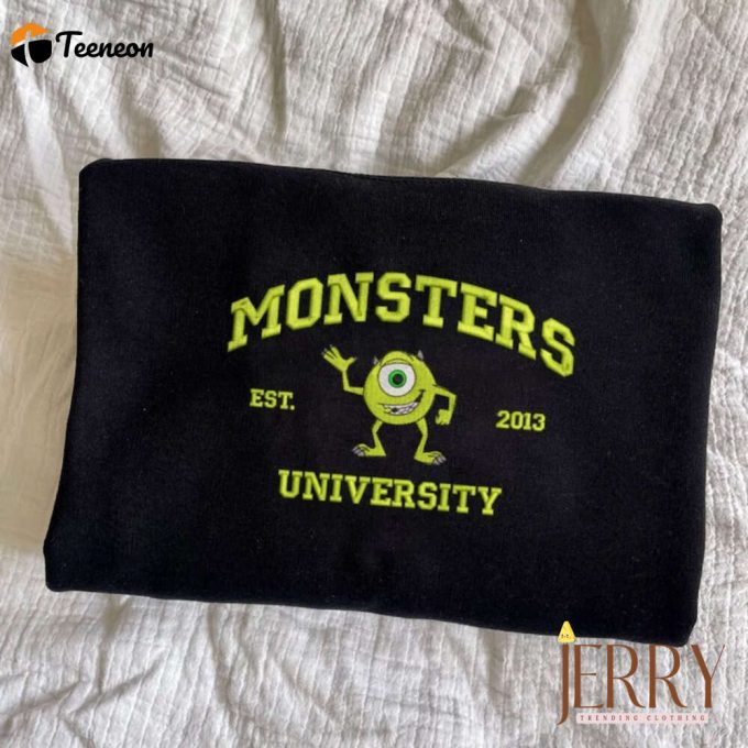 Monster’s University Crewneck Embroidered Sweatshirts, Mike Monster Crewneck, Disney Shirt, Movie Shirts, Monste University Hoodie Gifts 2024 1