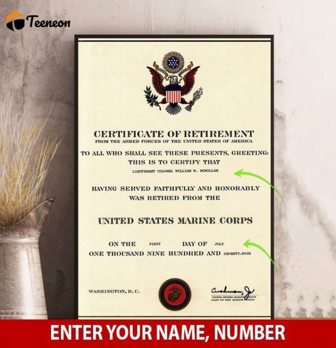 Mr Custom Rank, Name, Date Certificate Of Retirement Poster For Home Decor Gift Pa138 1