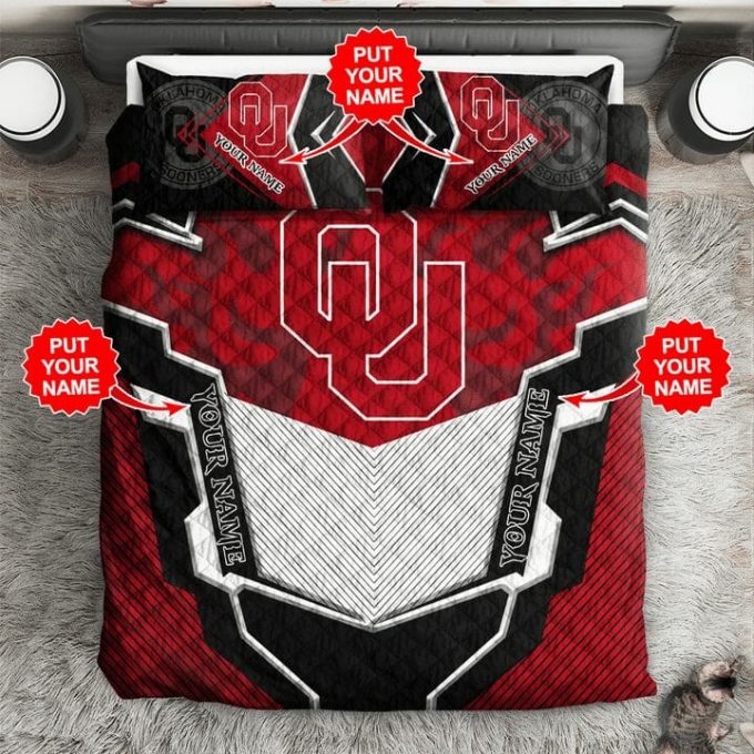 Personalized Oklahoma Sooners Black Crimson Bedding Set Gift For Fans - Perfect Gift For Fans 1