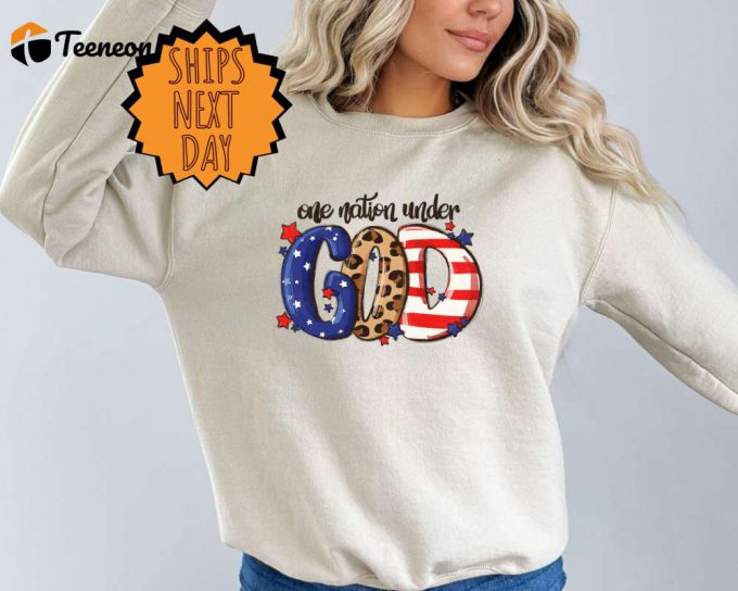 One Nation Under God Sweatshirt, 4Th Of July Sweater, Patriotic Sweater, Retro American Sweater, Independence Day Sweater, 4Th Of July Gift 1