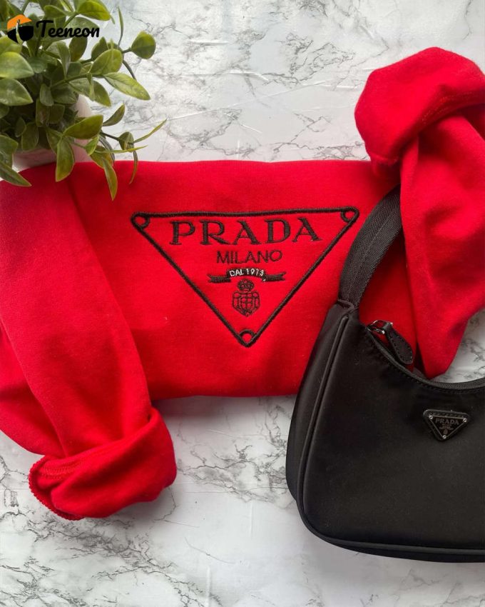 Stylish P R A D A Embroidered Sweatshirt &Amp;Amp; Hoodie: Trendy Fashion With Exceptional Comfort 1