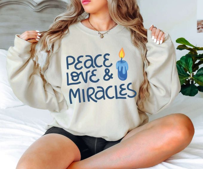 Happy Hanukkah Shirt: Peace Love Miracles &Amp; Menorah – Festival Of Lights Jewish Celebration