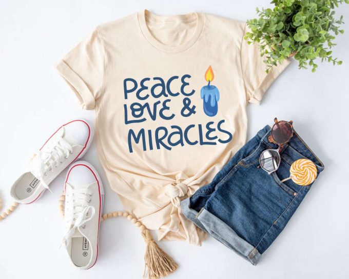 Happy Hanukkah Shirt: Peace Love Miracles &Amp; Menorah – Festival Of Lights Jewish Celebration