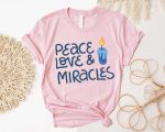 Happy Hanukkah Shirt: Peace Love Miracles & Menorah – Festival of Lights Jewish Celebration