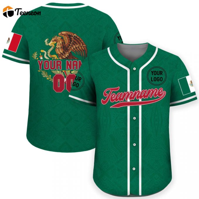 Custom Mexico Baseball Jersey With Personalization - Mexican Eagle Design For Men Women Youth &Amp;Amp; Kids Game Day Outfit For Baseball Fans! 1