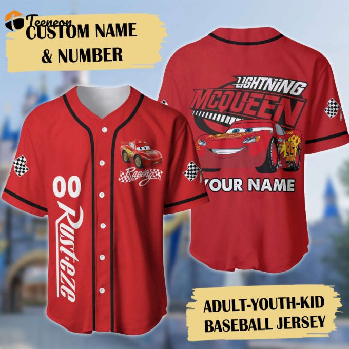 Custom 95 Racing Car Baseball Jersey - Red Racing Car &Amp;Amp; Friend Personalized Number Shirt Cartoon Gift 1