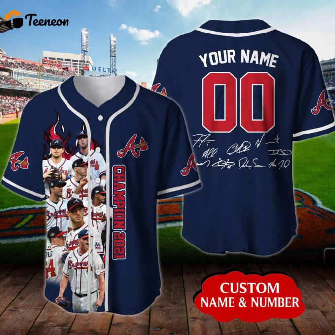 Personalized Atlanta Braves Signatures 3D Mlb Navy Baseball Jersey 1