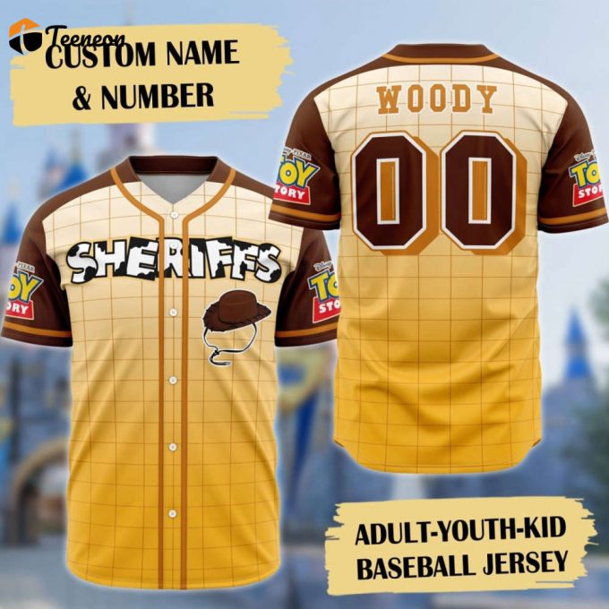 Custom Cowboy Sheriff Baseball Jersey: Personalized Toy Character Shirt With Custom Number – Ideal Cartoon Gift 1