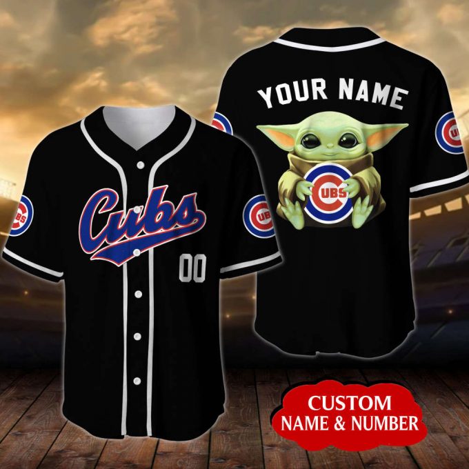 Personalized Cubs And Baby Yoda Mlb Black Baseball Jersey 2
