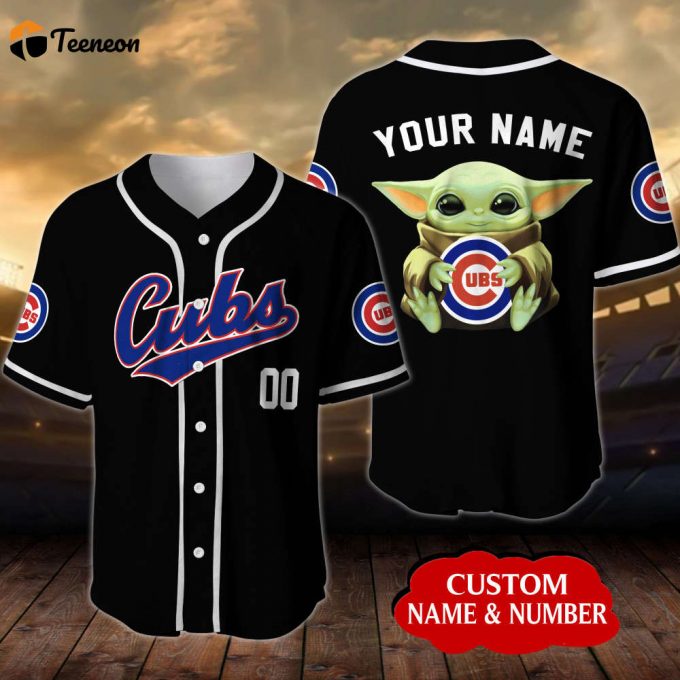 Personalized Cubs And Baby Yoda Mlb Black Baseball Jersey 1