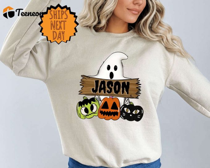 Personalized Halloween Sweatshirt, Custom Fall Sweater, Pumpkin Cat Sweater, Boy Halloween Sweater, Girl Halloween Sweater,Halloween Sweater