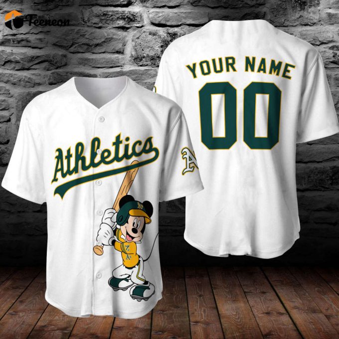 Personalized Oakland Athletics Mlb Mickey Mouse All Over Print Unisex Baseball Jersey 1