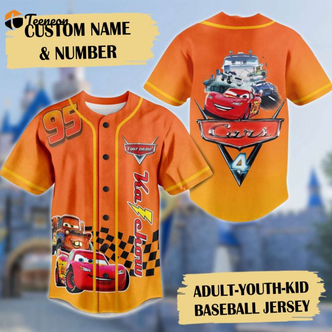 Customized Racing Car Baseball Jersey: Red Racing Car &Amp;Amp; Friend Shirt Personalized Number Kachow Cartoon Gift 1