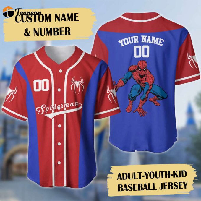 Custom Spider Superhero Baseball Jersey – Personalized Comics Hero Shirt With Custom Number – Perfect Cartoon Gift 1