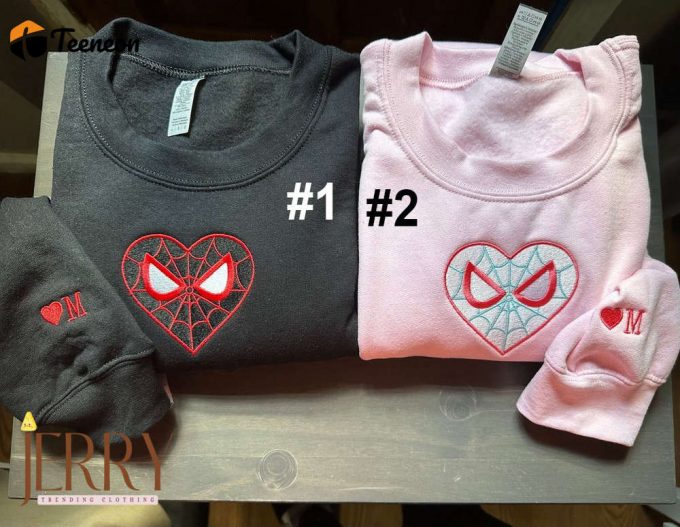 Personalized Spider Web Couple Embroidered Sweatshirt, Spiderman And Gwen Stacy Matching Embroidered Hoodies 1