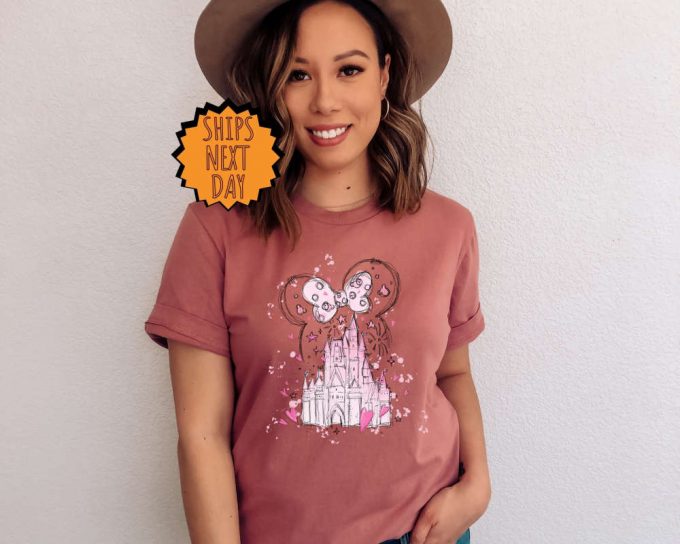 Pink Castle Heart Shirt ,Valentine Mouse Ears Shirt, Happiest Place Family Trip Tee, Valentine Matching Family Tee, Valentines Day Gift Tee 5