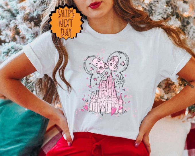 Pink Castle Heart Shirt ,Valentine Mouse Ears Shirt, Happiest Place Family Trip Tee, Valentine Matching Family Tee, Valentines Day Gift Tee 8