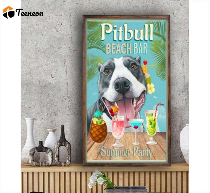 Pitbull Dog Beach Bar Summer Party Poster For Home Decor Gift For Home Decor Gift 1