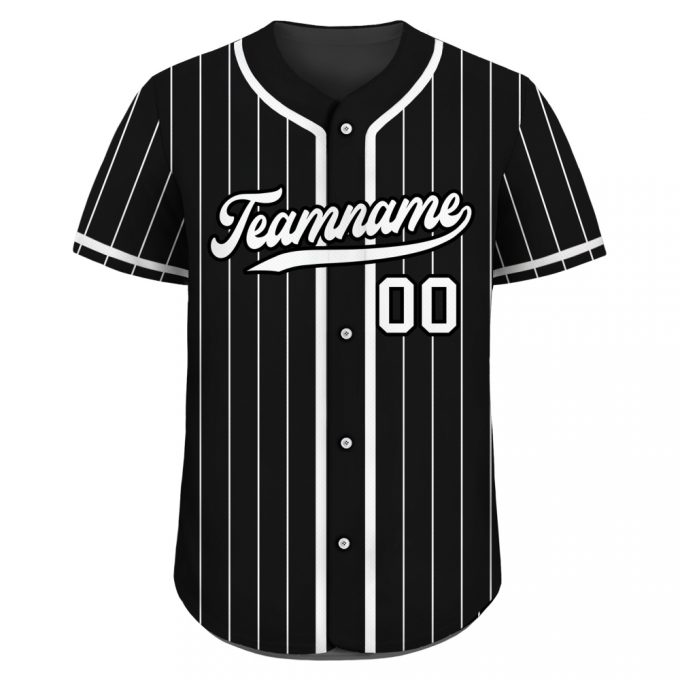 Custom Black White Baseball Jersey For Men Women Youth Personalized Teamname Name Number Pinstripe Button Down Jersey 3