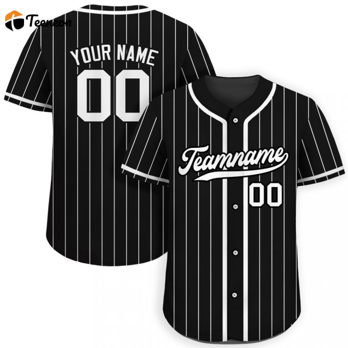 Custom Black White Baseball Jersey For Men Women Youth Personalized Teamname Name Number Pinstripe Button Down Jersey 1