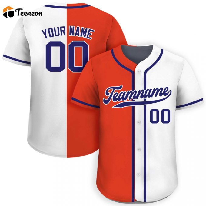 Custom Orange White Baseball Jersey For Men Women &Amp;Amp; Youth Personalized Teamname Name &Amp;Amp; Number Split Button Down Jersey Shirt - Printed &Amp;Amp; Customizable 1