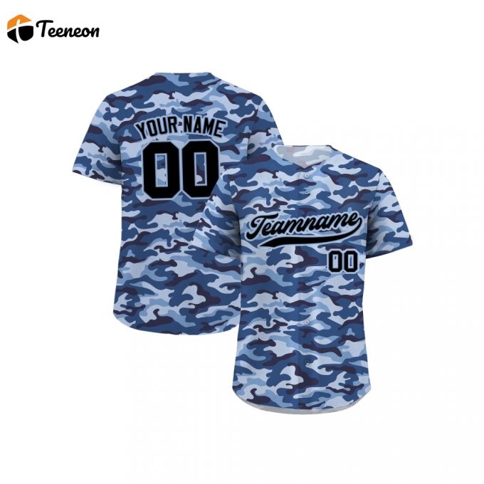 Custom Printed Personalized Blue Camo Baseball Jersey With Teamname Name Number - Perfect Gifts For Baseball Fans Men Women Youth - Custom Jerseys Shirt 1