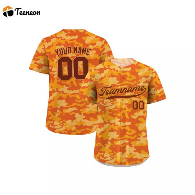 Custom Orange Camo Baseball Jersey With Personalized Teamname Name &Amp;Amp; Number - Perfect Gifts For Baseball Fans! Men Women &Amp;Amp; Youth Jerseys 1