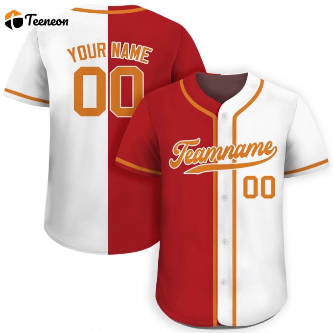 Stand Out On The Field With Custom Printed Red White Baseball Jersey Personalized Teamname Name And Number Men Women Youth Sizes Split Button Down Design 1