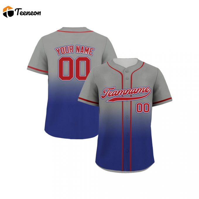 Custom Royal Gray Gradient Baseball Jersey With Teamname Name &Amp;Amp; Number - Men Women Youth Perfect Gift For Baseball Fans 1