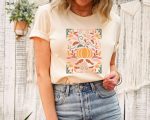 Retro Pumpkin Shirt: Vintage Fall Tee for Women Thanksgiving & Halloween Gift