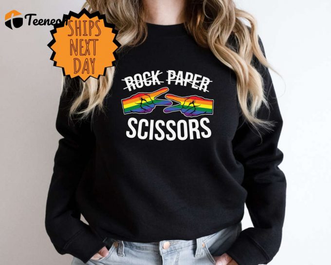 Rock Paper Scissors Apparel, Homosexual Couple, Lgbtq Awareness Sweatshirt, Pride Flag Sweater, Gift For Feminist, Love Is Love Sweater 1