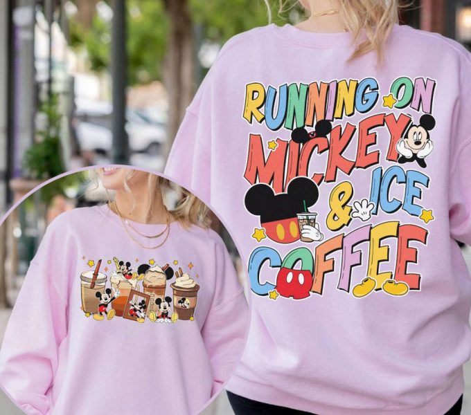 Running On Mickey And Iced Coffee T-Shirt, Disneyworld Mickey Mouse Coffee Lovers Tee, Wdw Disneyland Family Vacation 2024, Trip Shirts 2