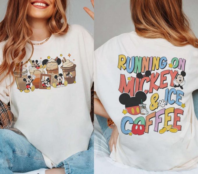 Running On Mickey And Iced Coffee T-Shirt, Disneyworld Mickey Mouse Coffee Lovers Tee, Wdw Disneyland Family Vacation 2024, Trip Shirts 3