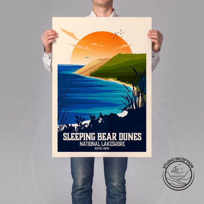 Sleeping Bear Dunes Print, Sleeping Bear Dunes National Lakeshore Print Travel Poster For Home Decor Gift 2