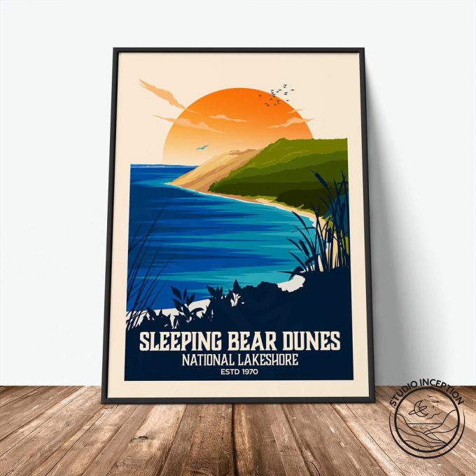 Sleeping Bear Dunes Print, Sleeping Bear Dunes National Lakeshore Print Travel Poster For Home Decor Gift 4