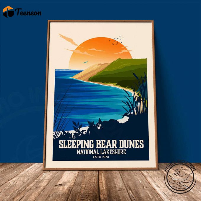 Sleeping Bear Dunes Print, Sleeping Bear Dunes National Lakeshore Print Travel Poster For Home Decor Gift 1