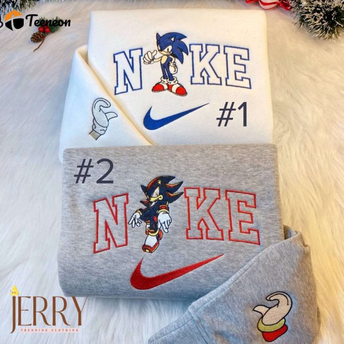 Stylish Sonic And Shadow Nike Embroidered Sweatshirt - Trendy Design For Gamers 1