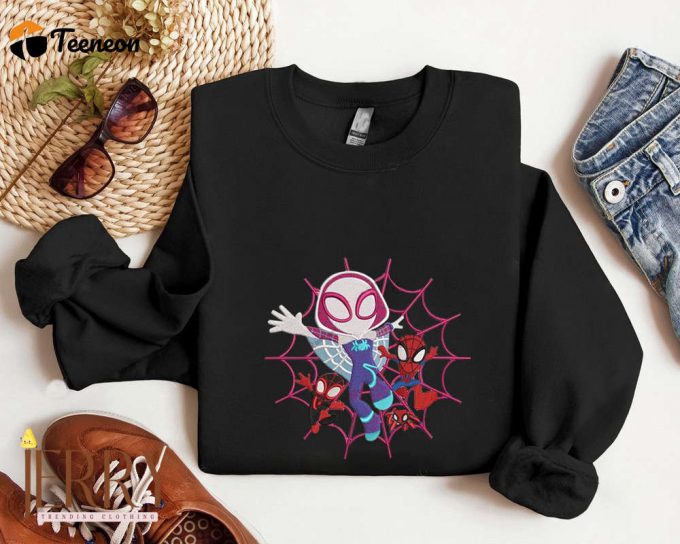 Marvel Spiderman &Amp;Amp; Gwen Stacy Disney Embroidered Sweatshirt: Stylish Superhero Apparel 1