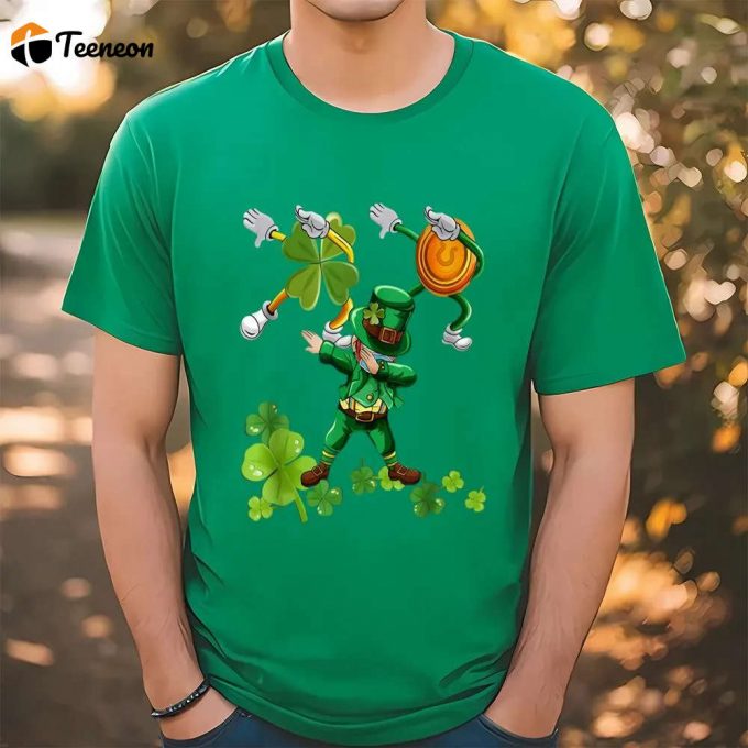 St Patricks Day Dabbing-Leprechaun Mask Shamrock T Shirt 1