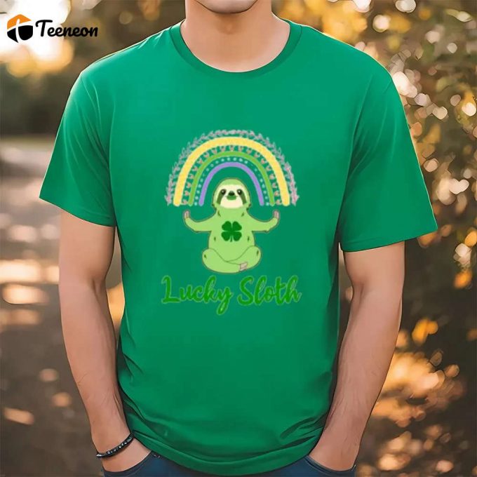 St Patricks Day Lucky Sloth Spirit Animal T Shirt 1