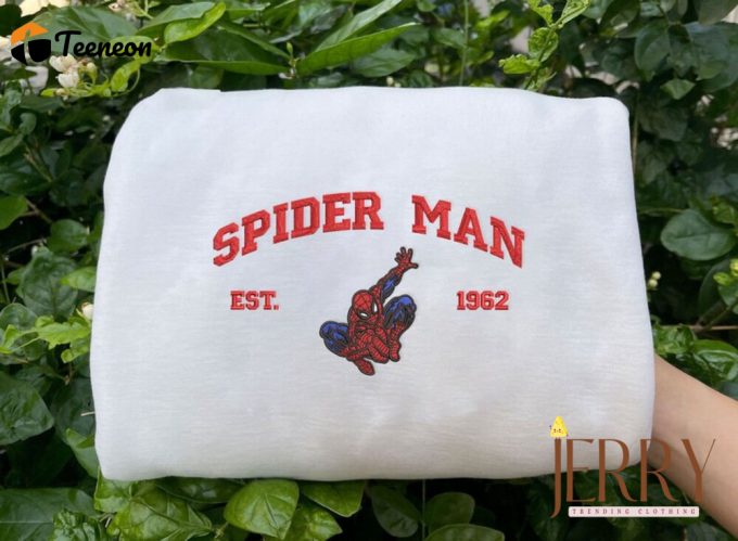 Superhero Spiderman Embroidered Shirt, Cartoon Embroidered Sweatshirts, Trending Crewneck, Spiderman Shirt, Embroidery Hoodie Gifts 2024 1