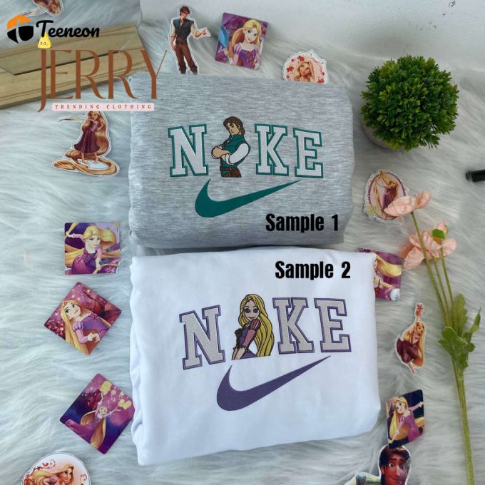 Tangled And Rapunzel Disney Couple Nike Embroidered Sweatshirts 1